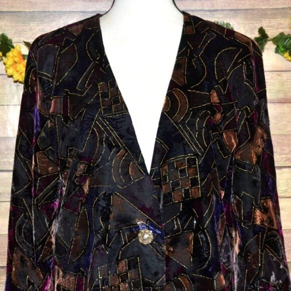 Vintage 80's Tres Paquette Velvet Blazer Jacket Mixed Print Size M Unique Retro - Picture 2 of 10